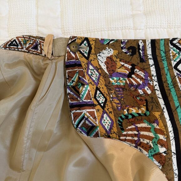Lasserre Paris Wrap Skirt Women Size 42 Brown Tribal Aztec Artsy Fish Geometric - Picture 12 of 13